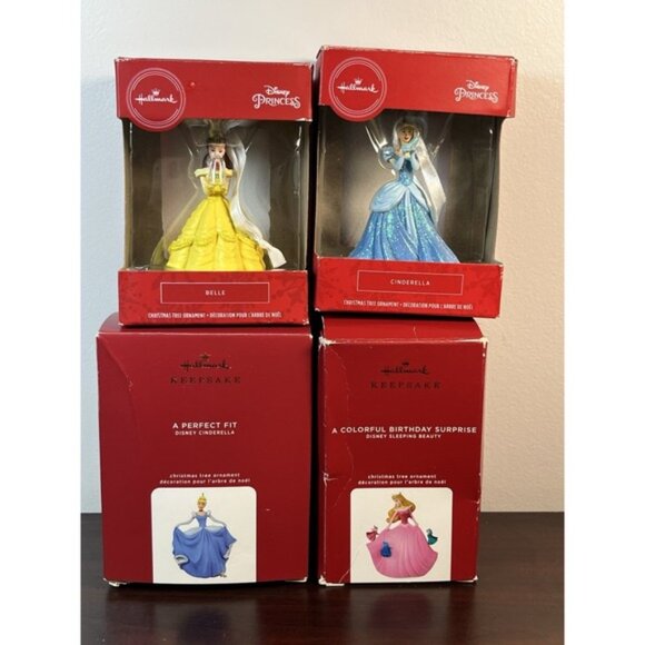 Set Of 4 Hallmark 2020 2 Cinderella & 2 Belle Disney Princess Ornaments LIKE NEW - Picture 6 of 11